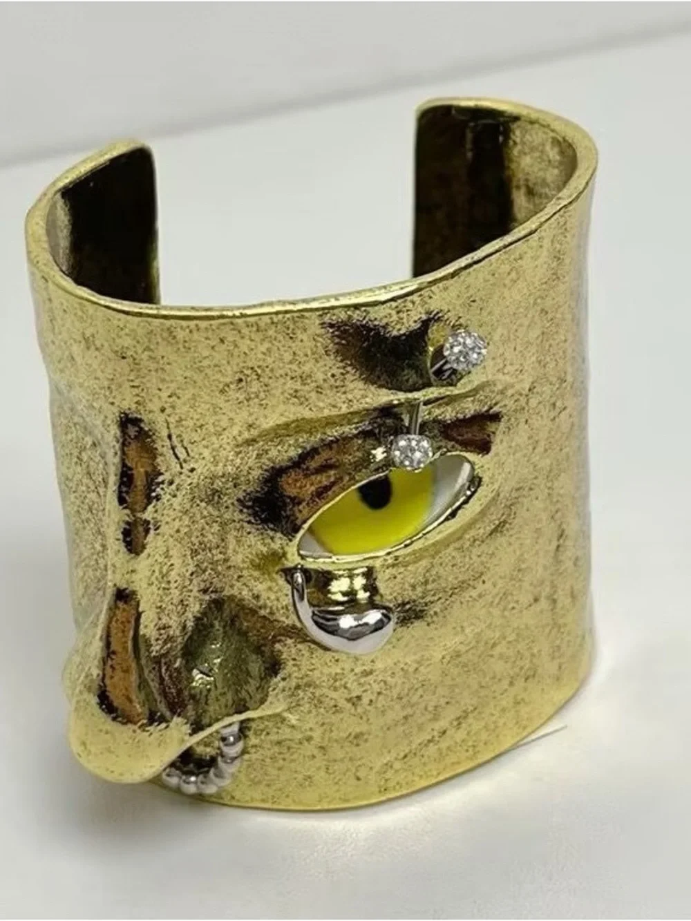 Schiaparelli inspired Gold-Tone Sculpted Eye Cuff Bracelet